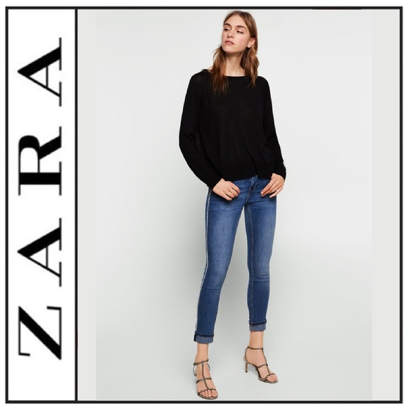 NWT { Zara } Skinny Jeans w/ Jewel Side Stripe - Picture 1 of 7